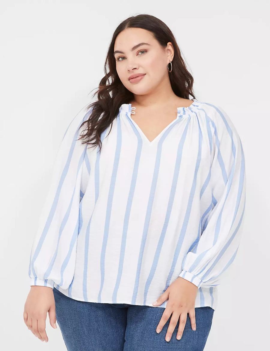 Blue Stripes Lane Bryant Swing-Sleeve Popover Women Blouse | IDE502AQ