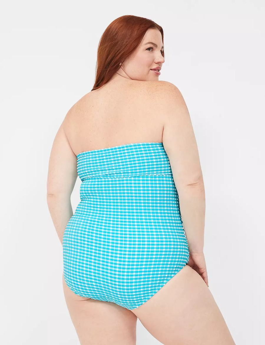 Blue White Lane Bryant No-Wire Multi-Way Strapless One-Piece Women Swimsuits | XFV1024KO