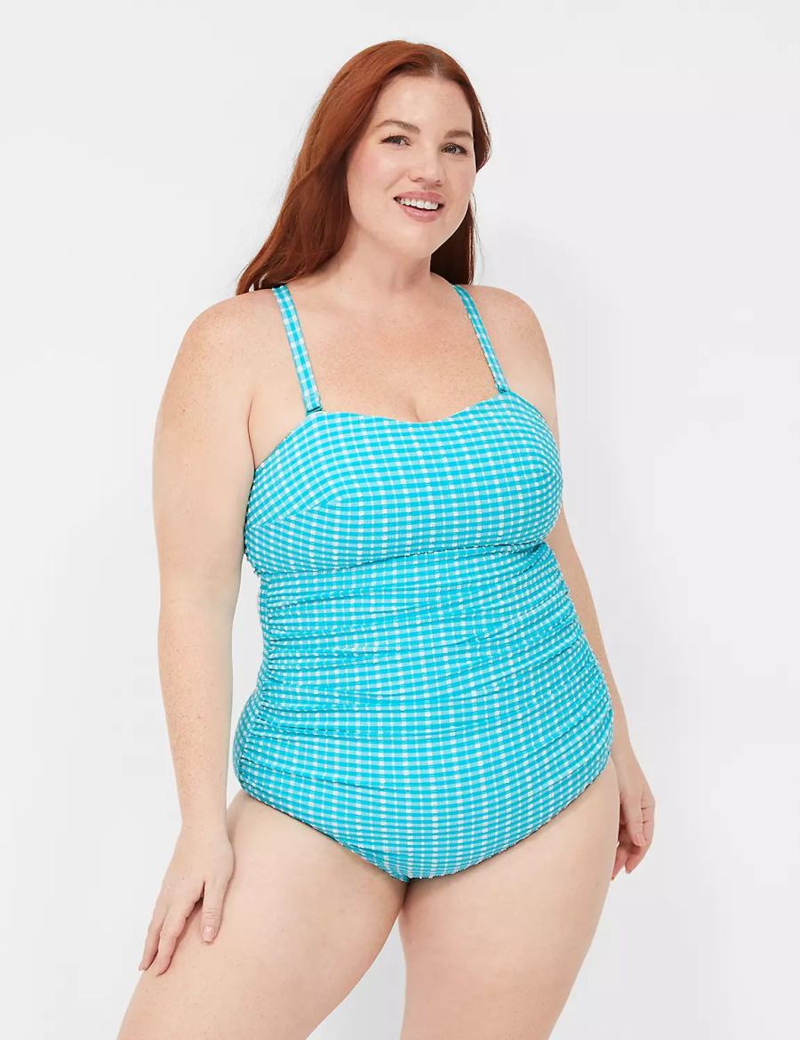 Blue White Lane Bryant No-Wire Multi-Way Strapless One-Piece Women Swimsuits | XFV1024KO