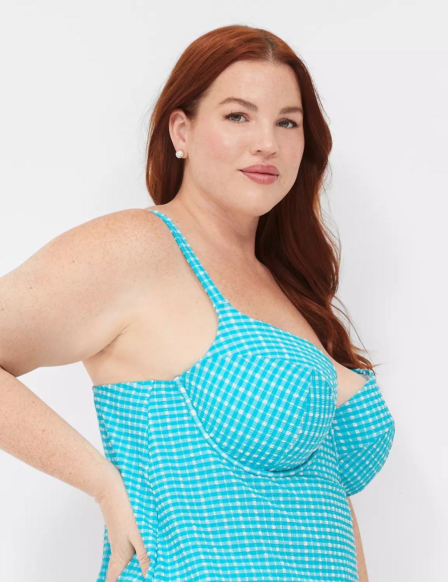 Blue White Lane Bryant Underwire Balconette Tankini Women Bikini Top | ZIT2965KK