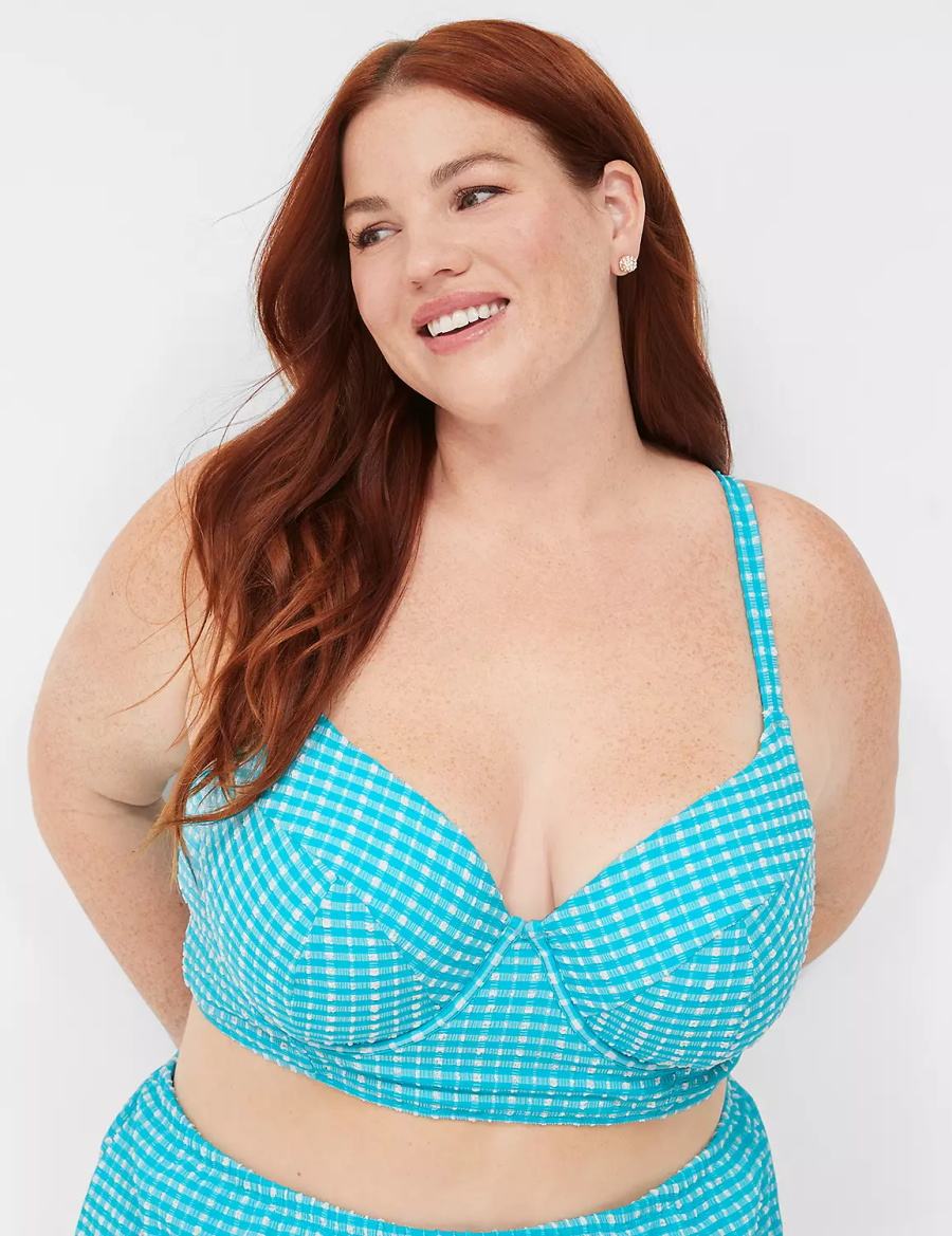 Blue White Lane Bryant Underwire Longline Women Bikini Top | DXW5513TL