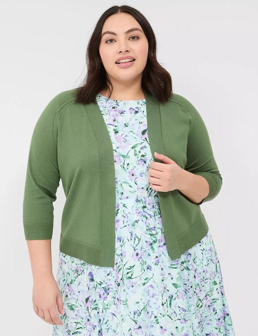 Brown Green Lane Bryant 3/4-Sleeve Open-Front Shrug Women Sweaters | DBE3839ZH