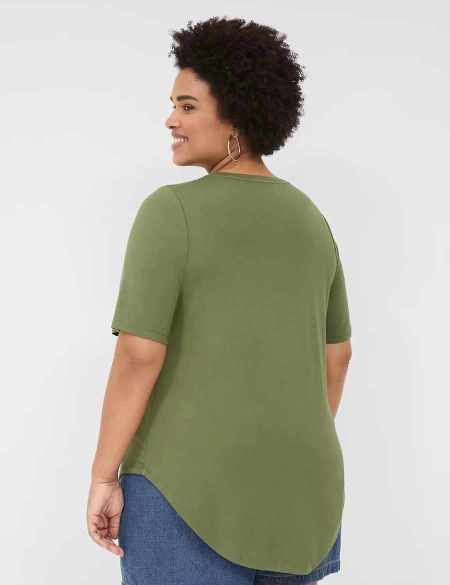 Brown Green Lane Bryant Curved-Hem Perfect Sleeve Tee Women T Shirts | LNP457LV