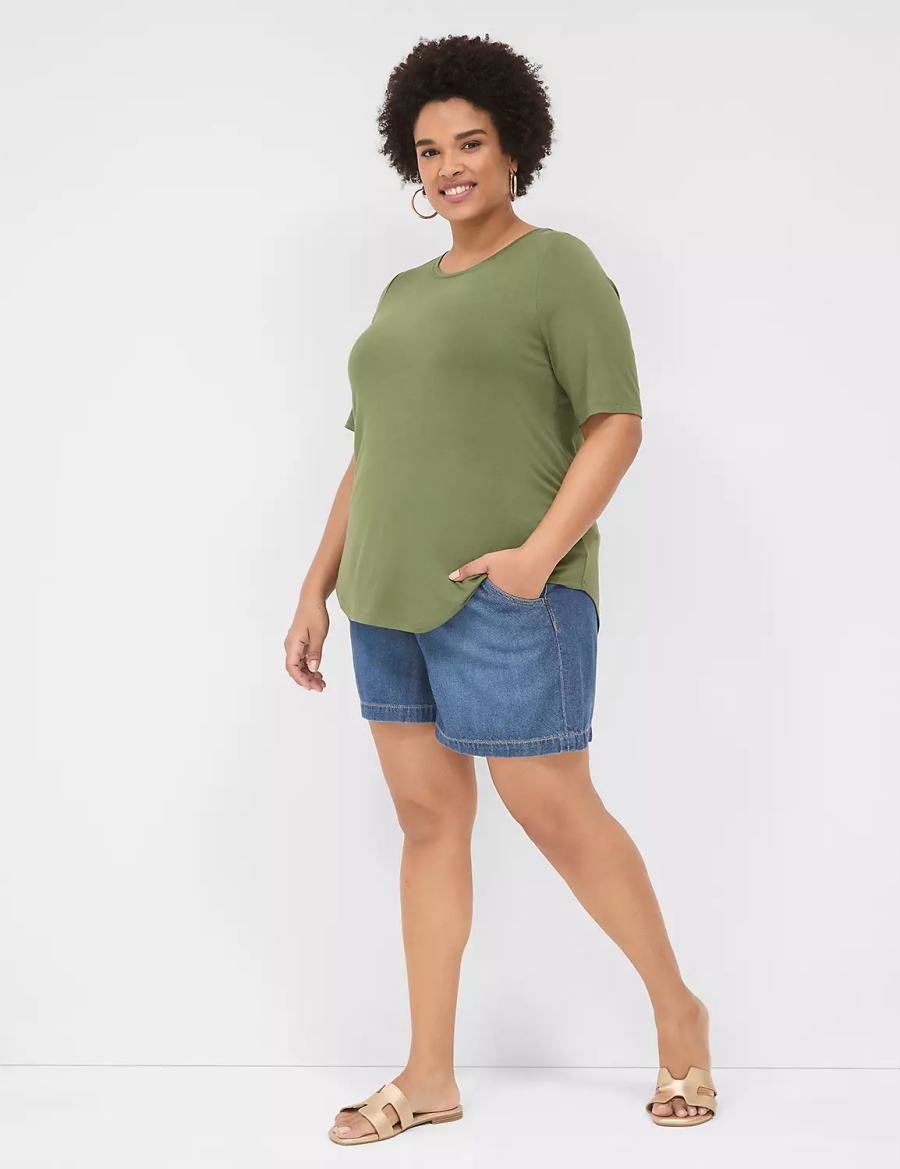 Brown Green Lane Bryant Curved-Hem Perfect Sleeve Tee Women T Shirts | LNP457LV