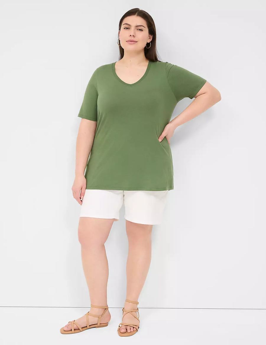 Brown Green Lane Bryant Perfect Sleeve V-Neck Tee Women T Shirts | ENV9253HM