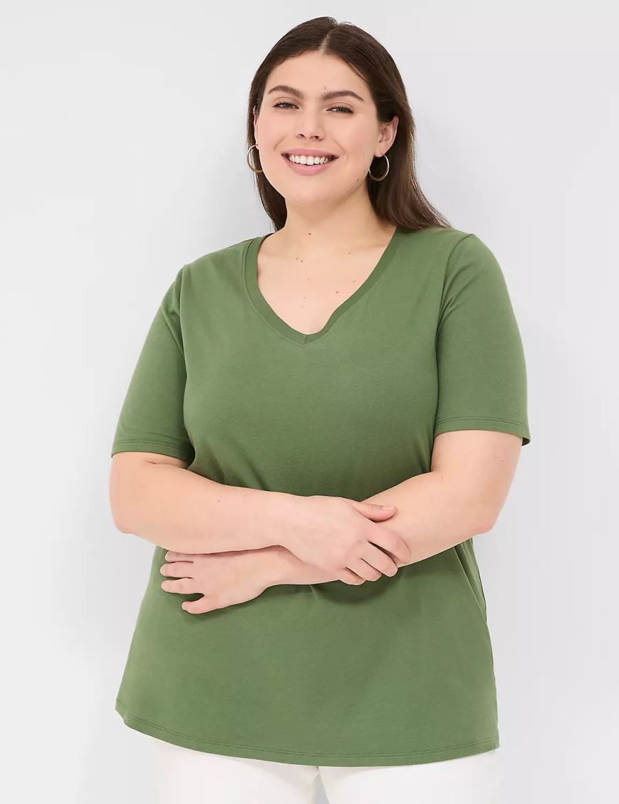 Brown Green Lane Bryant Perfect Sleeve V-Neck Tee Women T Shirts | ENV9253HM