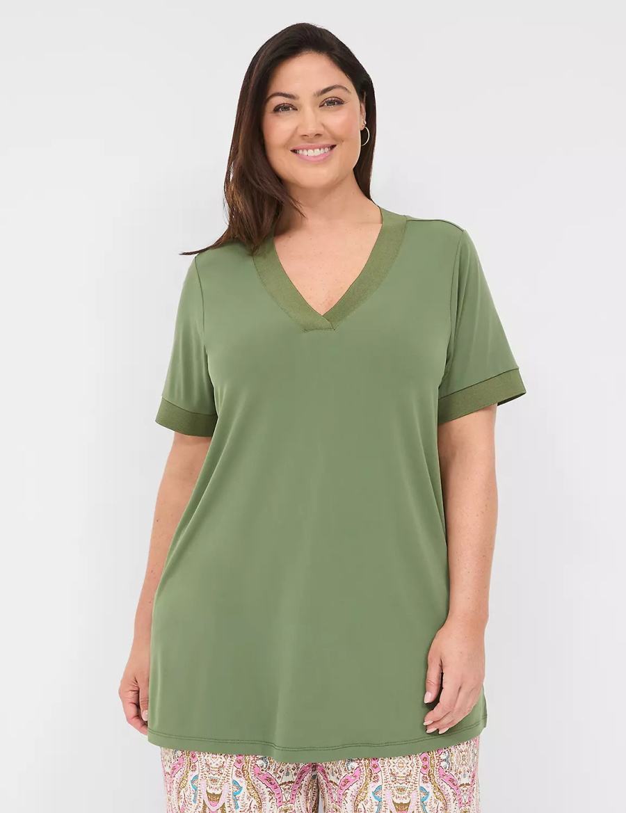 Brown Green Lane Bryant Relaxed Short-Sleeve V-Neck Top Women T Shirts | TIP7914SI