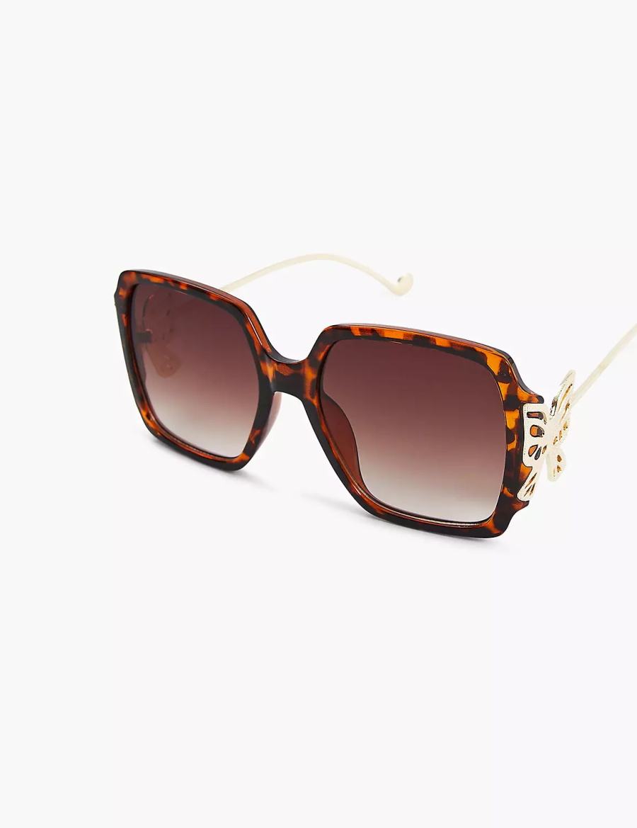 Brown Lane Bryant Butterfly-Detail Square Women Sunglasses | HEQ1561RB