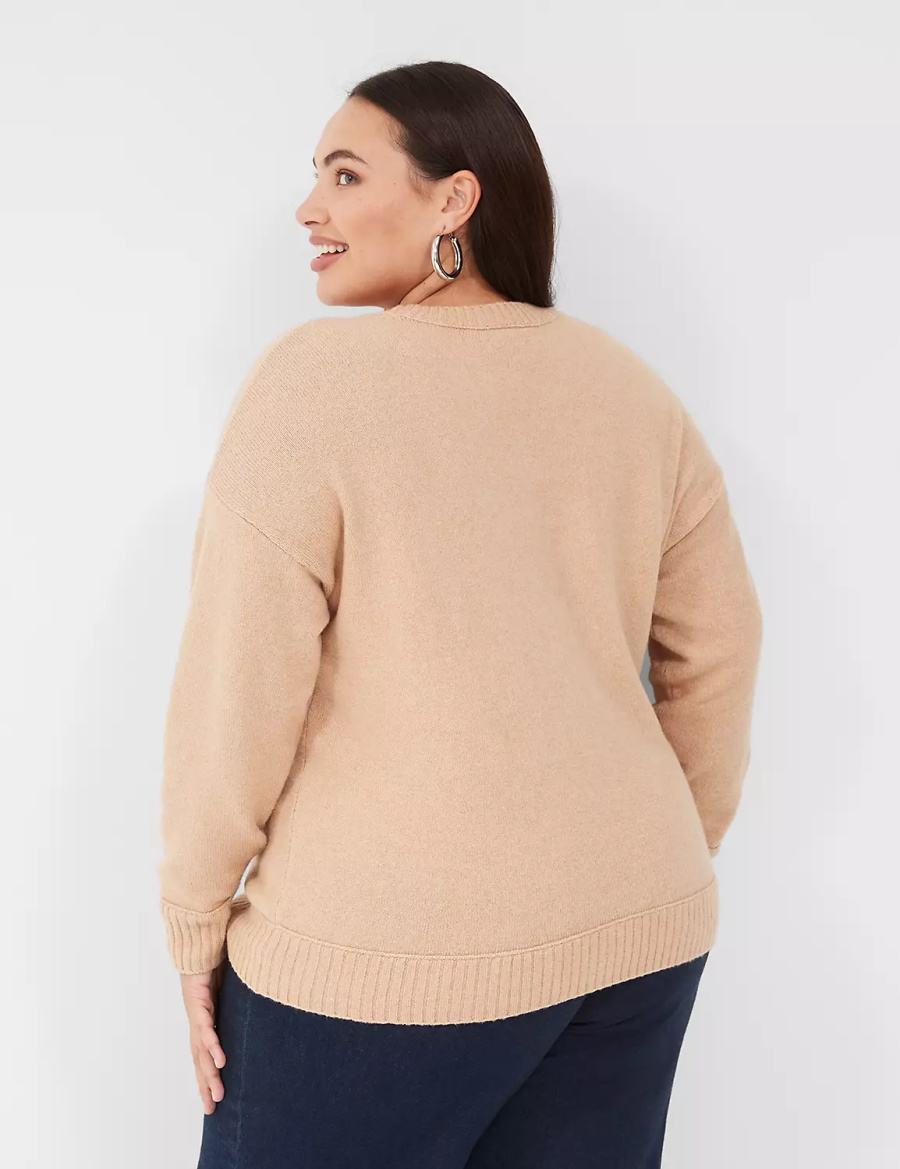 Brown Lane Bryant Crew-Neck All Is Bright Women Sweaters | ZJM3692WJ