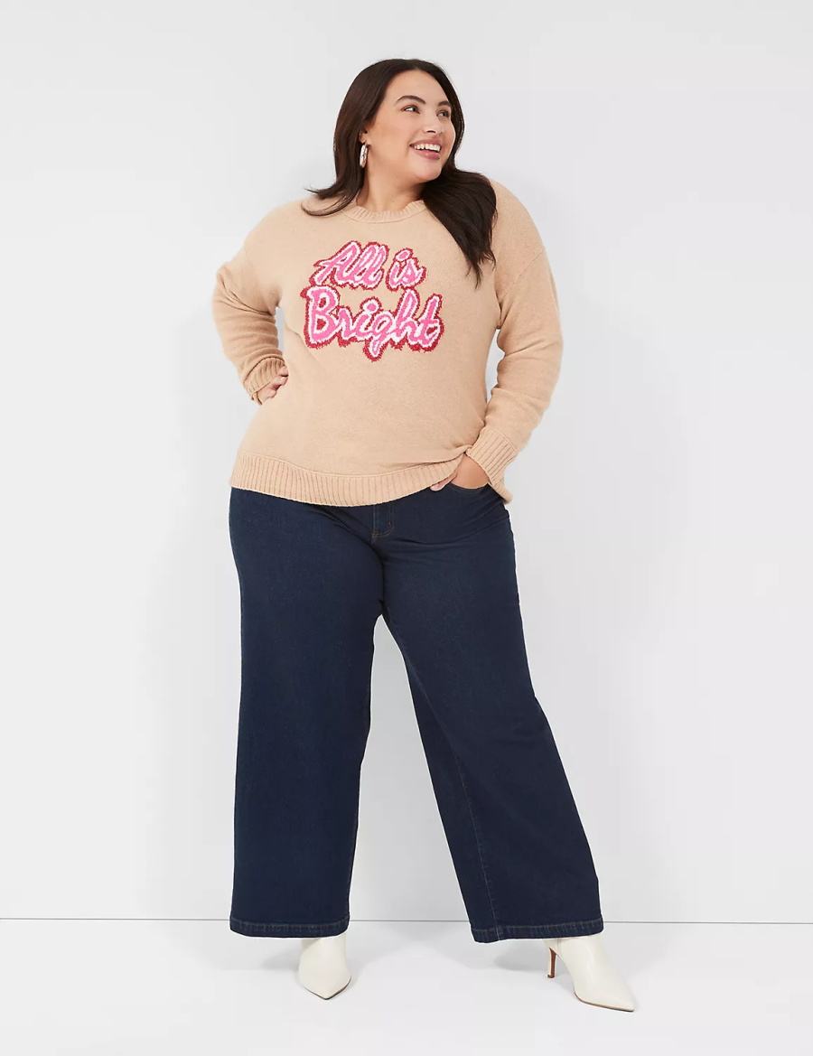 Brown Lane Bryant Crew-Neck All Is Bright Women Sweaters | ZJM3692WJ