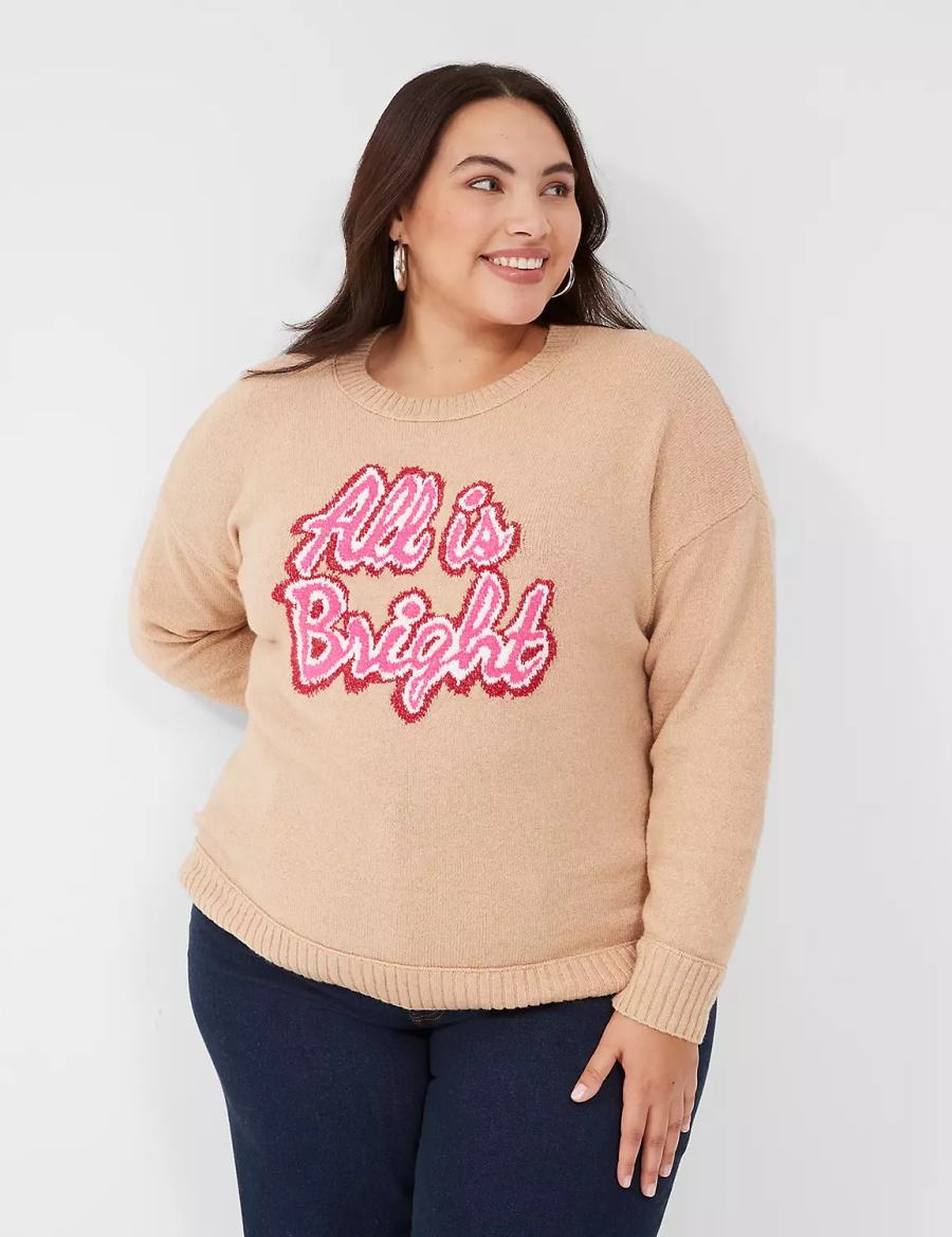 Brown Lane Bryant Crew-Neck All Is Bright Women Sweaters | ZJM3692WJ