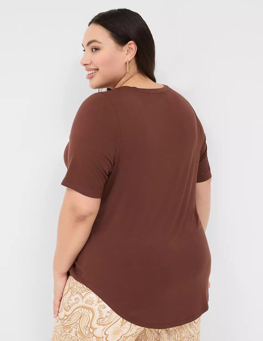 Brown Lane Bryant Curved-Hem Perfect Sleeve Tee Women T Shirts | TLQ7977KK