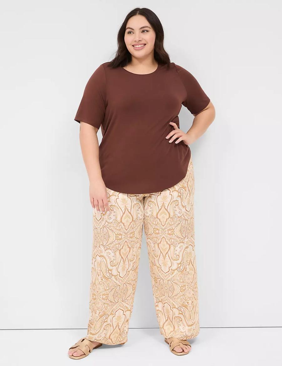 Brown Lane Bryant Curved-Hem Perfect Sleeve Tee Women T Shirts | TLQ7977KK