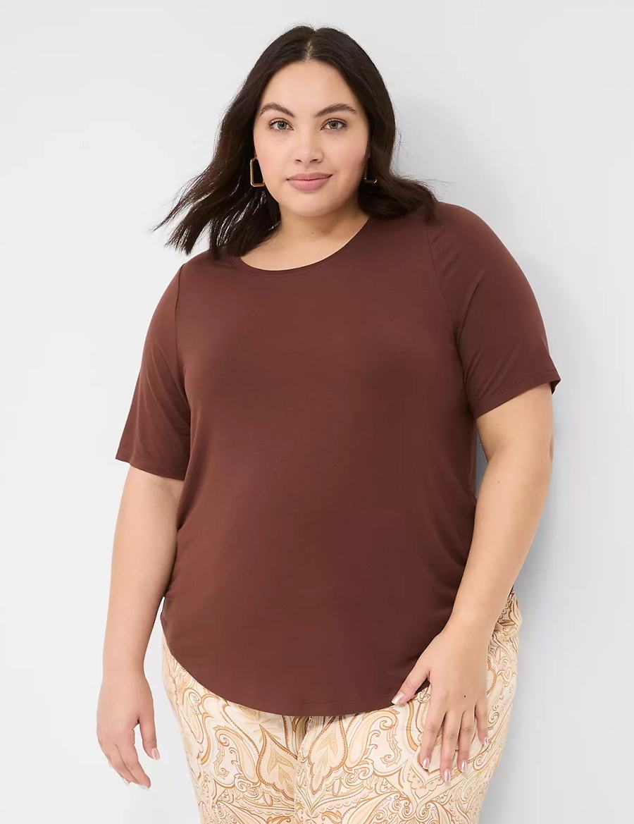 Brown Lane Bryant Curved-Hem Perfect Sleeve Tee Women T Shirts | TLQ7977KK