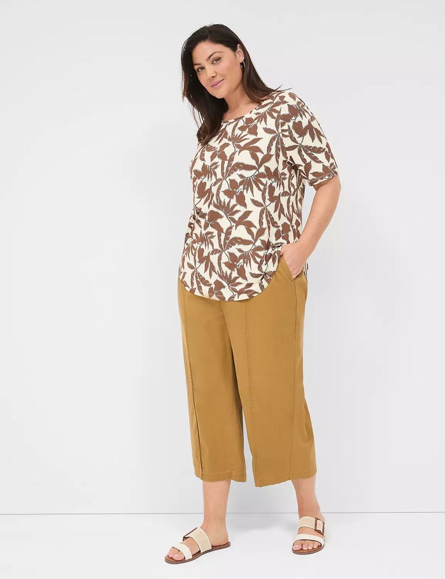 Brown Lane Bryant Curved-Hem Perfect Sleeve Tee Women T Shirts | ZIC1058MR