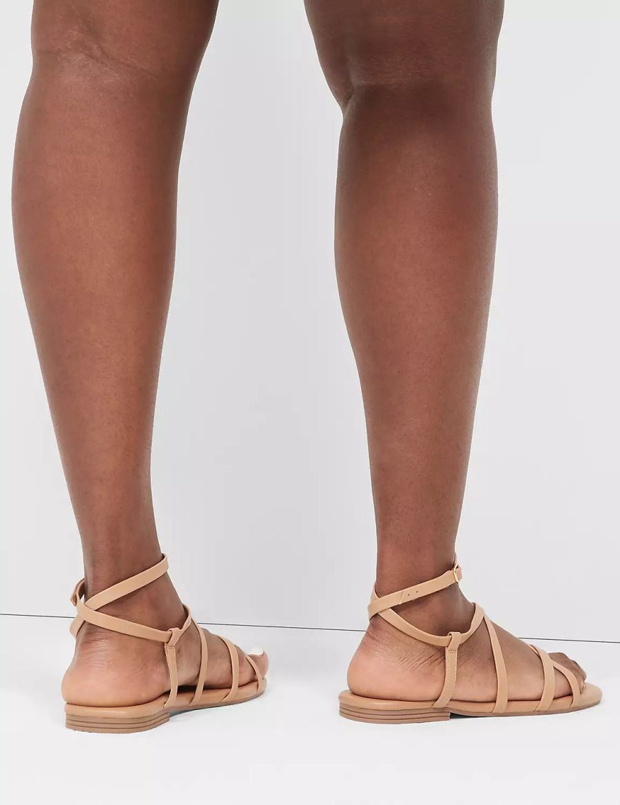 Brown Lane Bryant Dream Cloud Ankle-Strap Faux-Leather Gladiator Women Flat Sandals | CMN5331BI