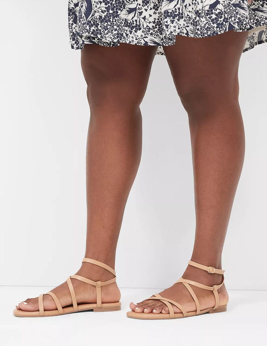 Brown Lane Bryant Dream Cloud Ankle-Strap Faux-Leather Gladiator Women Flat Sandals | CMN5331BI