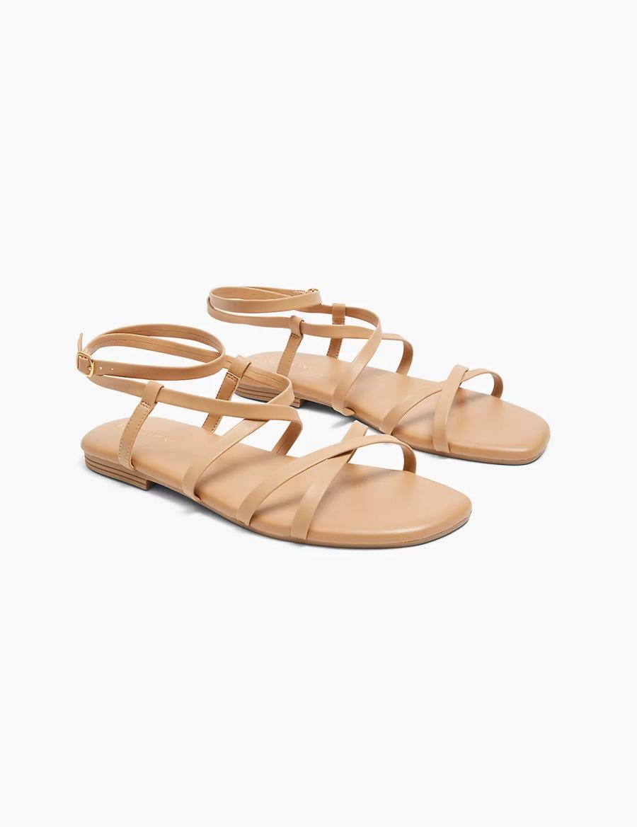 Brown Lane Bryant Dream Cloud Ankle-Strap Faux-Leather Gladiator Women Flat Sandals | CMN5331BI