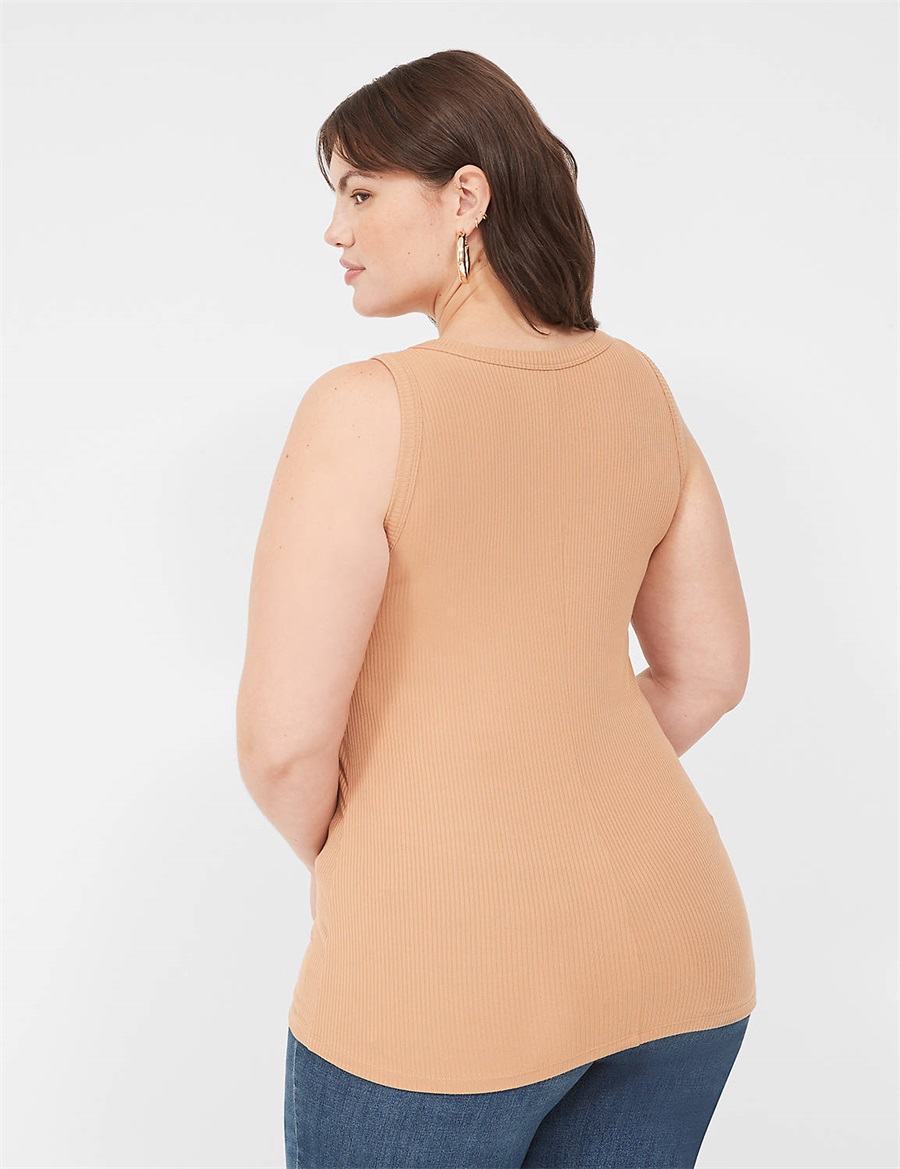 Brown Lane Bryant Fitted High-Neck Rib Women Tank Top | SCQ6813AS