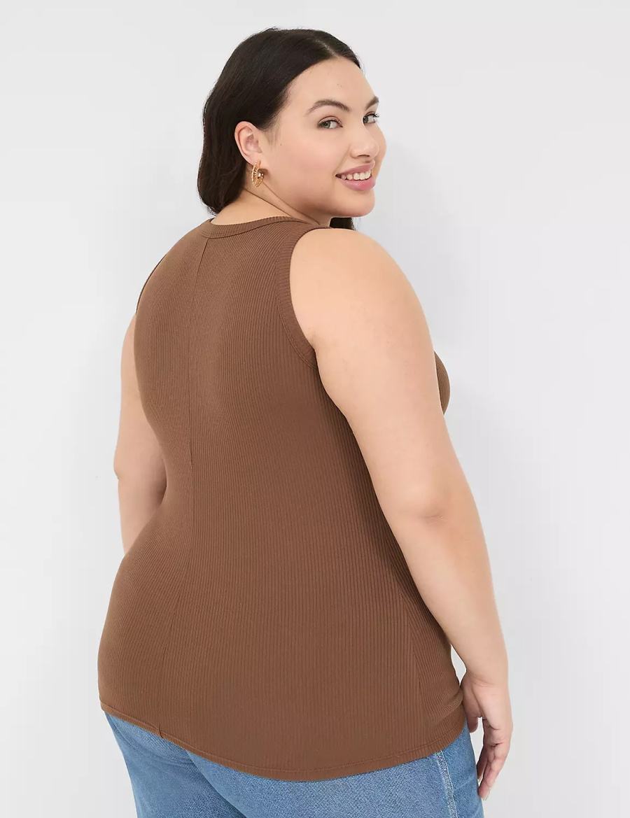 Brown Lane Bryant Fitted High-Neck Rib Women Tank Top | IFA9046EV