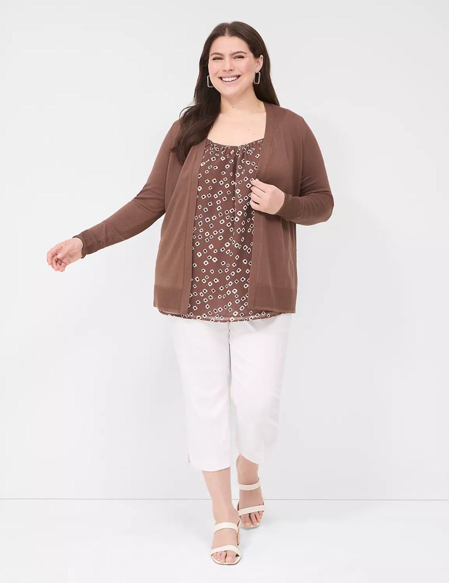 Brown Lane Bryant Modern Long-Sleeve Open-Front Women Cardigan | UXX7439UX