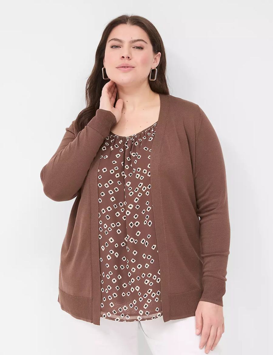 Brown Lane Bryant Modern Long-Sleeve Open-Front Women Cardigan | UXX7439UX