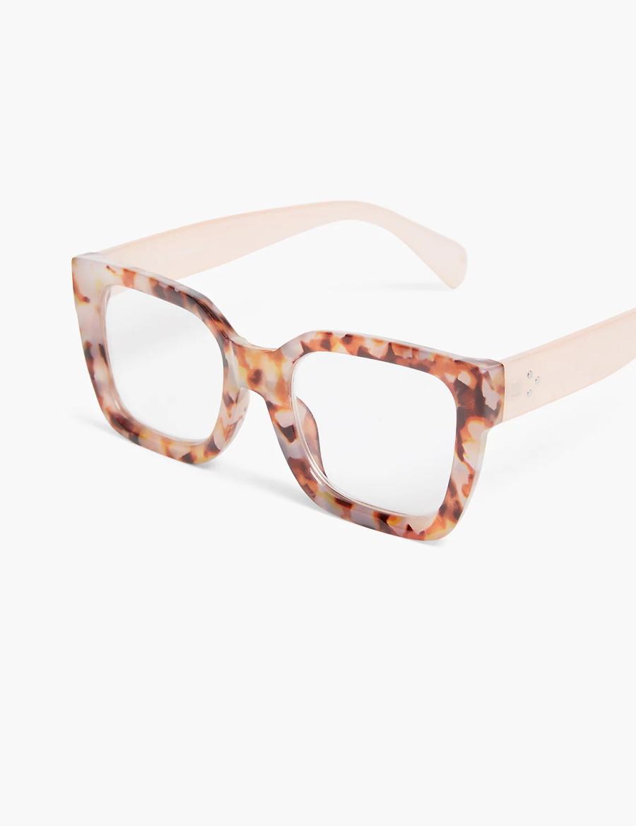 Brown Lane Bryant Pink Tortoiseshell Print Square Reading Women Glasses | HZX124TS