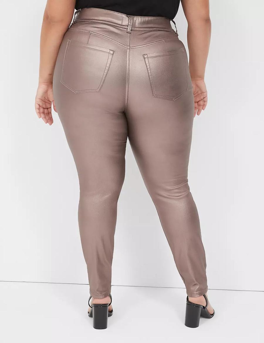 Brown Lane Bryant Pull-On High-Rise Coated Metallic Women Jeggings | NVV9810FJ