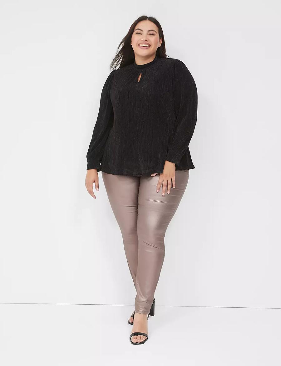 Brown Lane Bryant Pull-On High-Rise Coated Metallic Women Jeggings | NVV9810FJ