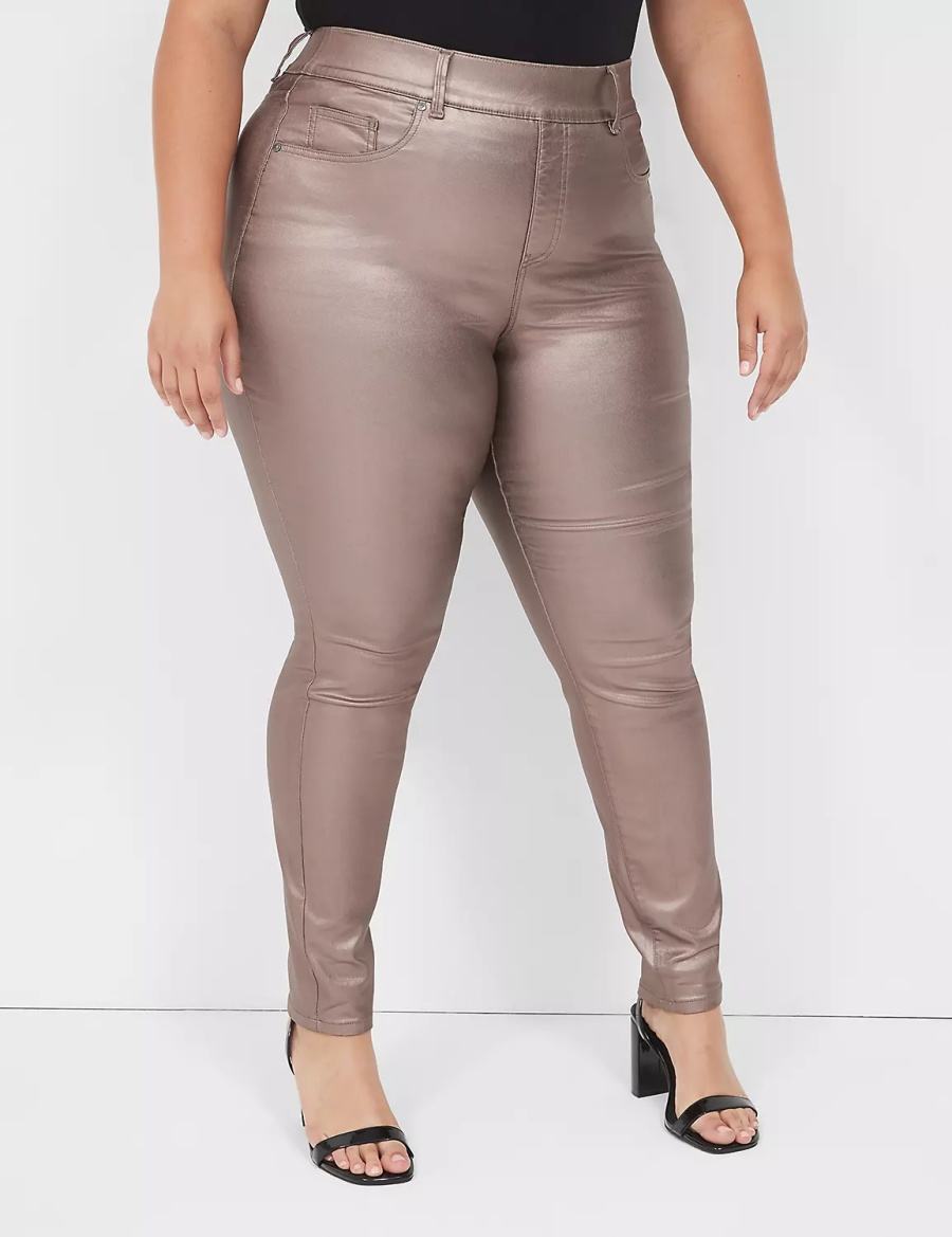 Brown Lane Bryant Pull-On High-Rise Coated Metallic Women Jeggings | NVV9810FJ