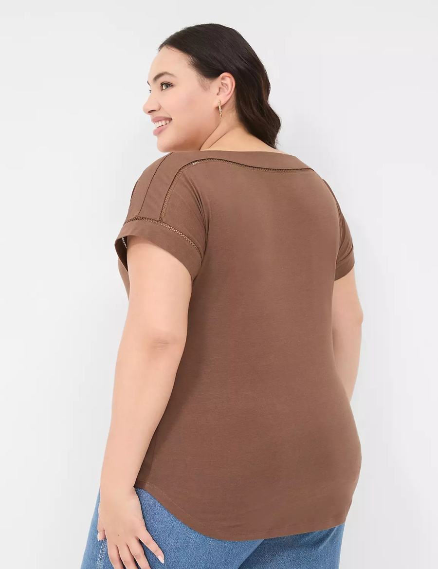 Brown Lane Bryant Relaxed Cap-Sleeve Boatneck Top Women T Shirts | FUB541HE