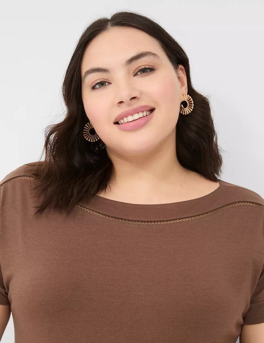 Brown Lane Bryant Relaxed Cap-Sleeve Boatneck Top Women T Shirts | FUB541HE