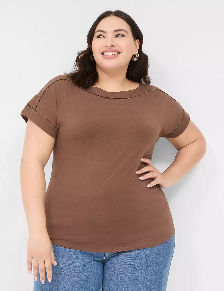 Brown Lane Bryant Relaxed Cap-Sleeve Boatneck Top Women T Shirts | FUB541HE