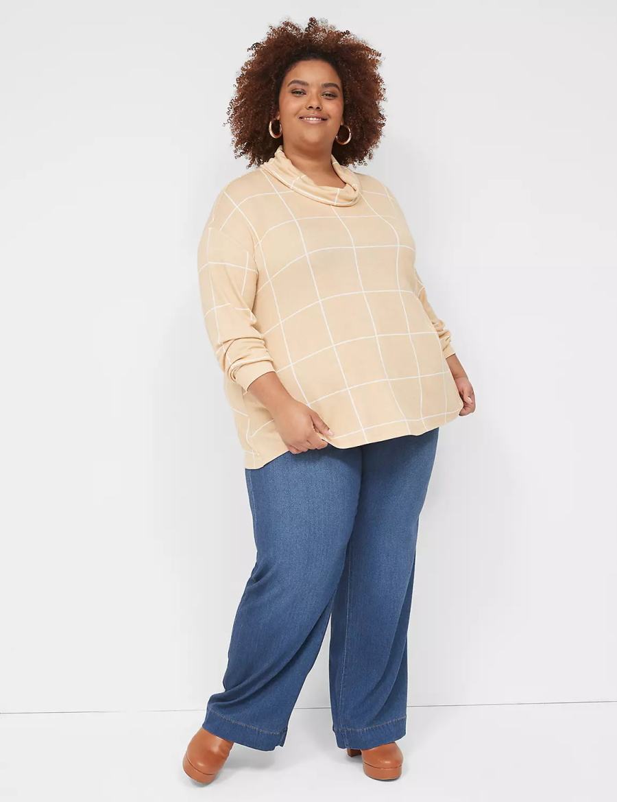 Brown Lane Bryant Relaxed Long-Sleeve Funnel-Neck Women Sweatshirts | XYP9932SX