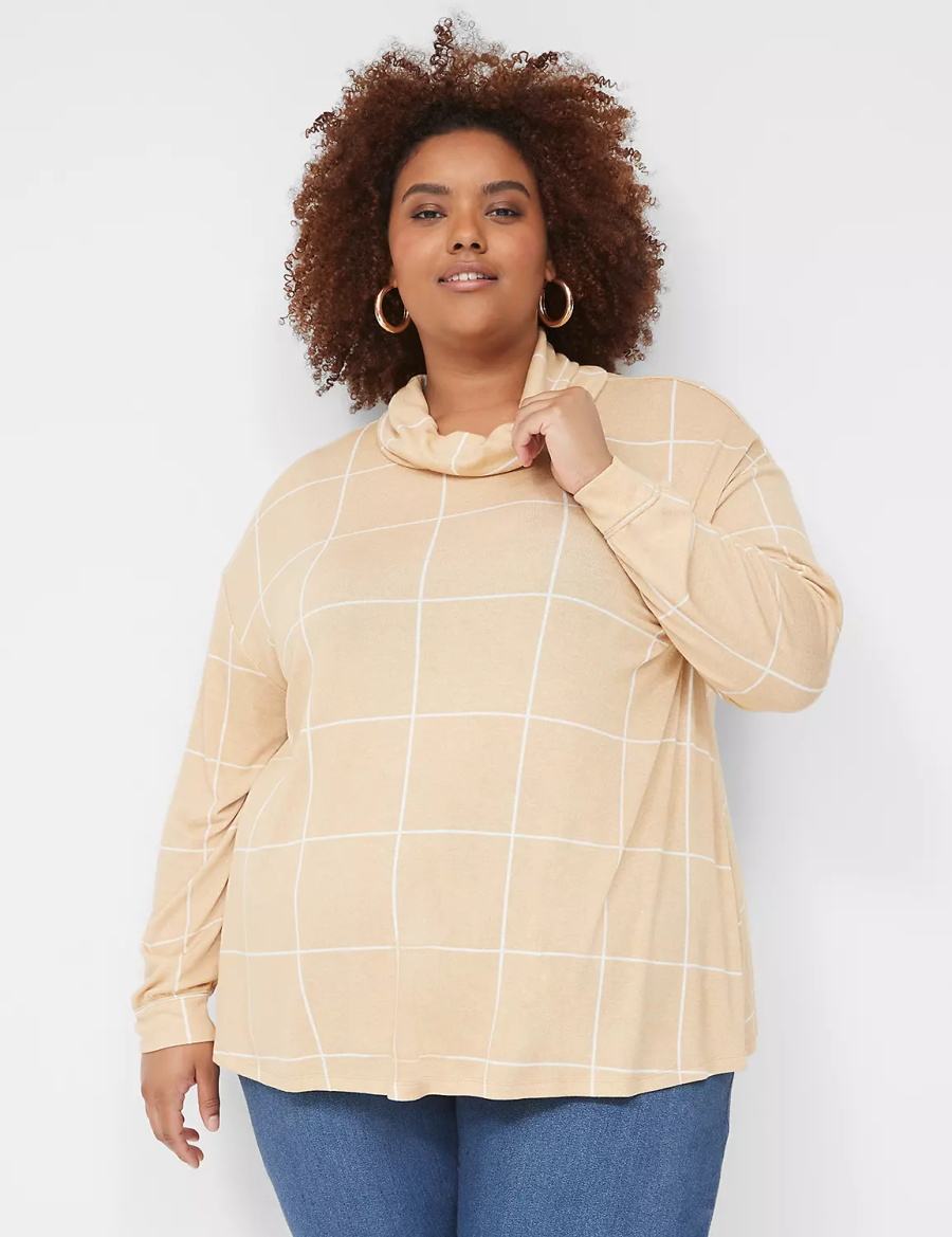 Brown Lane Bryant Relaxed Long-Sleeve Funnel-Neck Women Sweatshirts | XYP9932SX