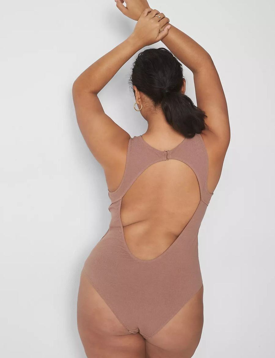 Brown Lane Bryant Rib Open-Back Women Bodysuit | UXR859OP