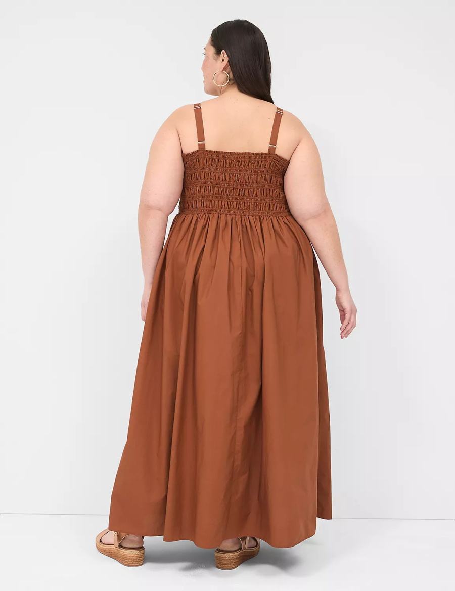 Brown Lane Bryant Shirred-Bodice Square-Neck Women Maxi Dress | QII9934OV