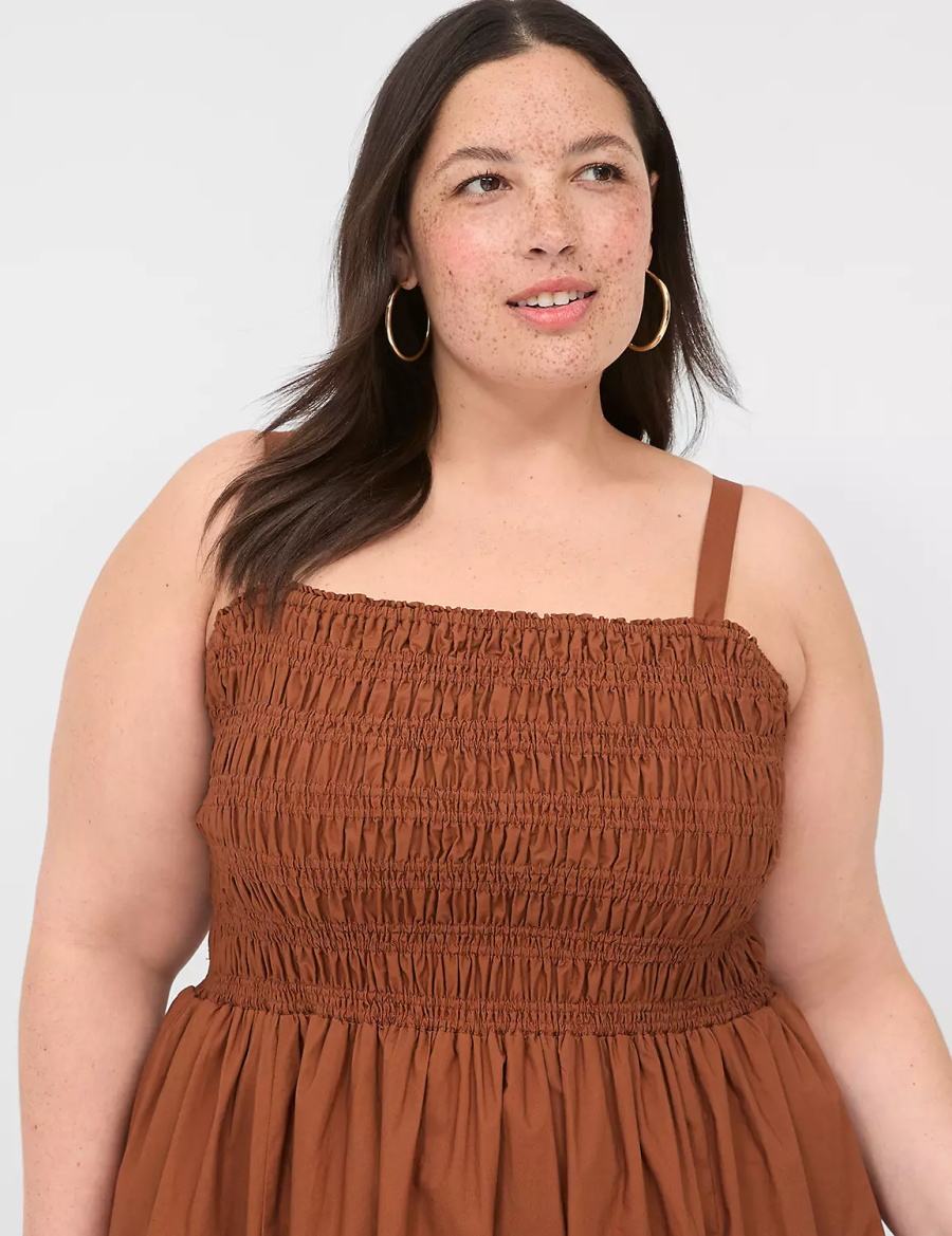 Brown Lane Bryant Shirred-Bodice Square-Neck Women Maxi Dress | QII9934OV