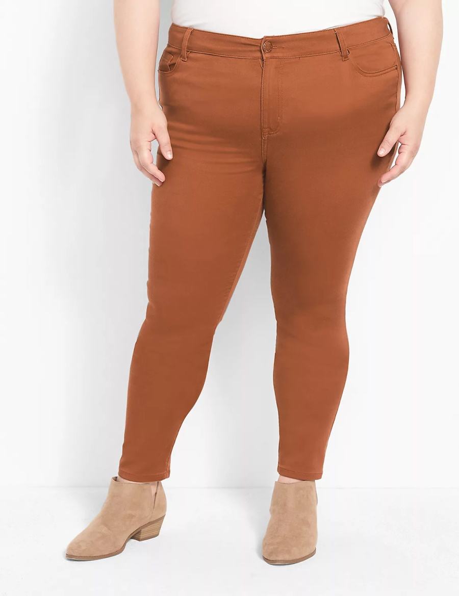 Brown Lane Bryant Straight Fit 5-Pocket Sateen Skinny Women Pants | SIP2333JO