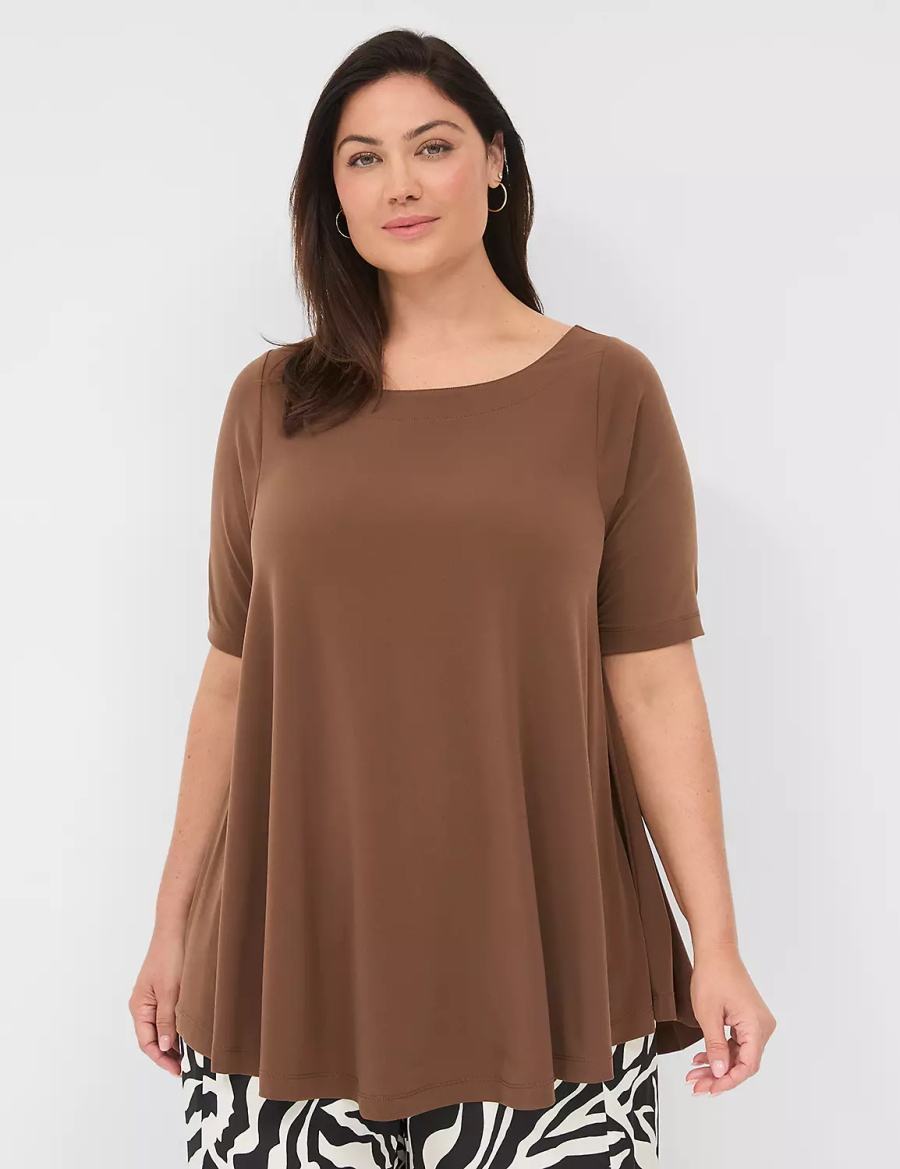 Brown Lane Bryant Swing Boatneck Top Women T Shirts | CKJ8722OF