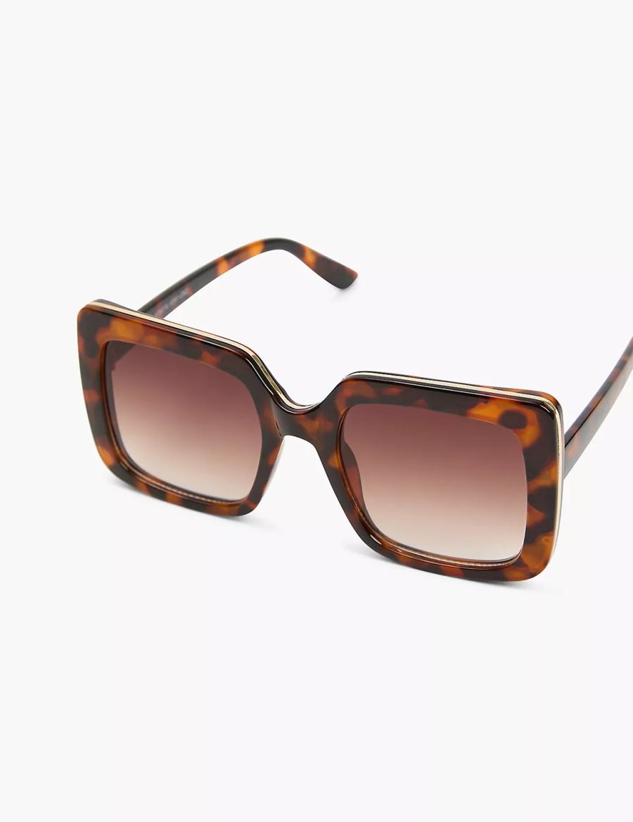 Brown Lane Bryant Tortoiseshell Print With Goldtone Trim Square Women Sunglasses | JDF2345DU