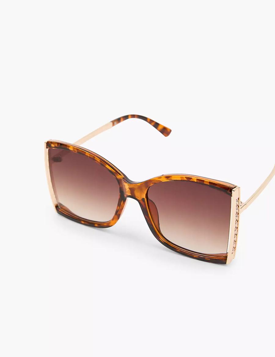 Brown Lane Bryant Tortoiseshell Print With Goldtone Hinge Square Women Sunglasses | FUC5761QD