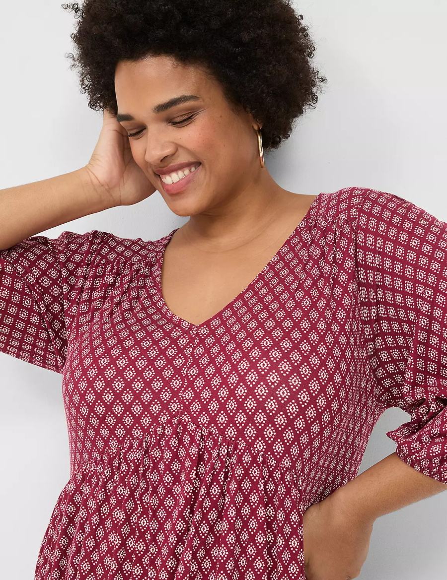 Burgundy Lane Bryant Easy Swing V-Neck Women Casual Dress | MNB6315OZ