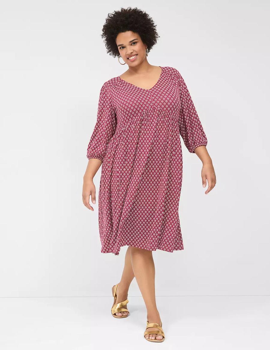 Burgundy Lane Bryant Easy Swing V-Neck Women Casual Dress | MNB6315OZ