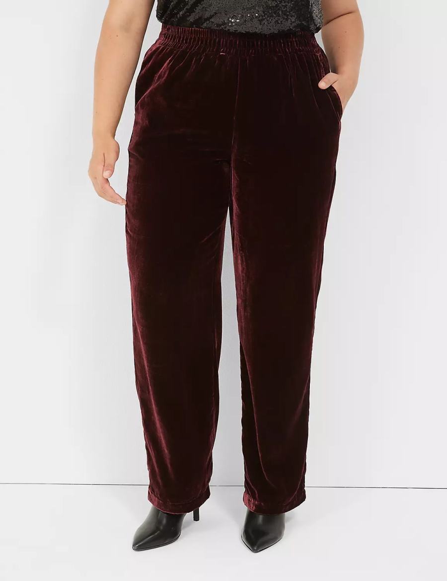 Burgundy Lane Bryant Pull-On Velvet Straight Leg Women Pants | MJA3186UN