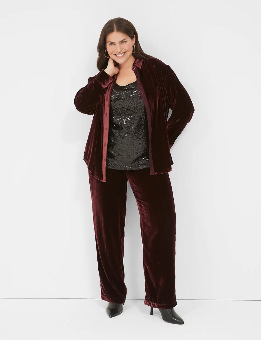 Burgundy Lane Bryant Pull-On Velvet Straight Leg Women Pants | MJA3186UN