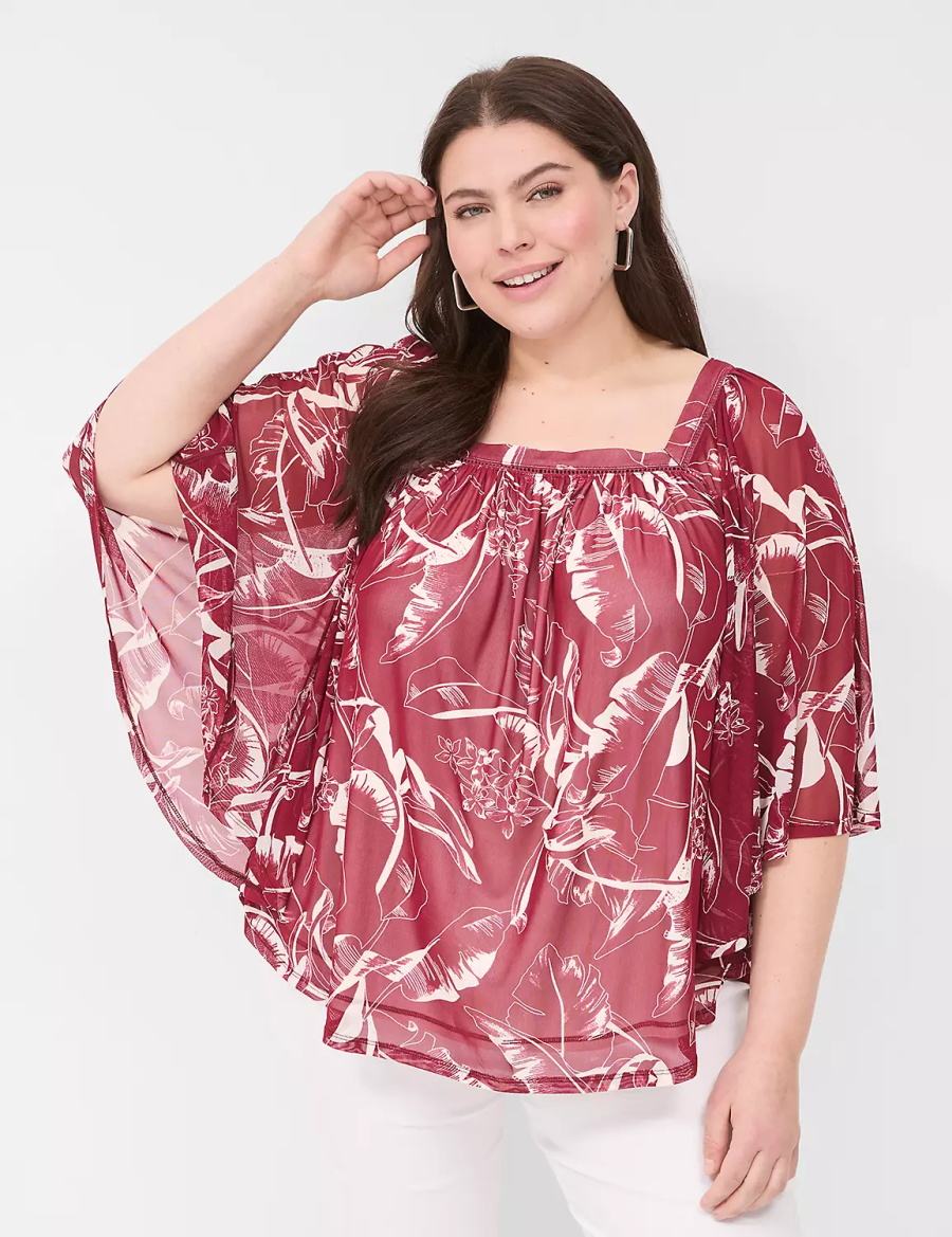 Burgundy Lane Bryant Relaxed Square-Neck Trimmed Circle Drama Top Women Blouse | YWS794TK