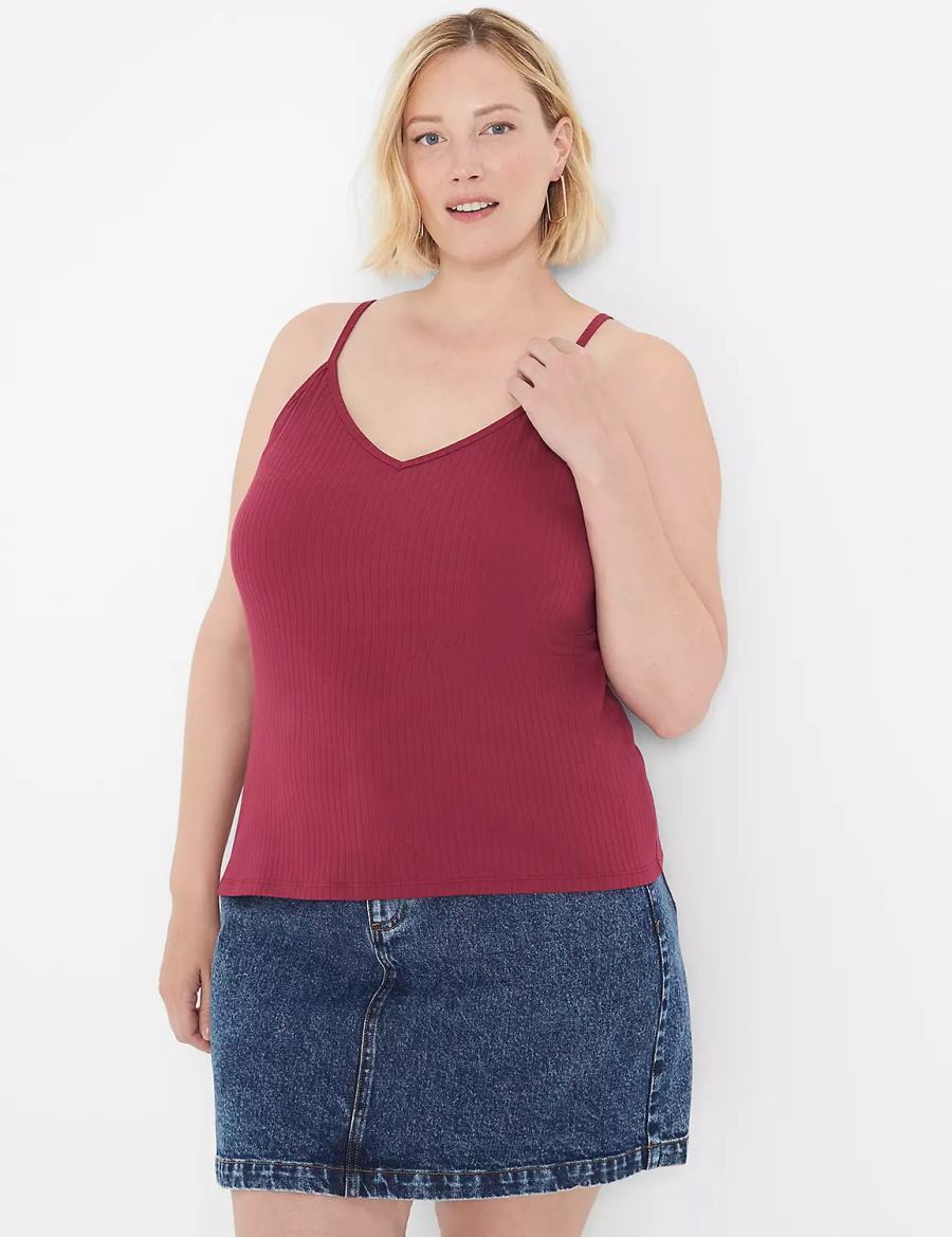 Burgundy Lane Bryant V-Neck Rib Cami Women Tank Top | VGL741NE