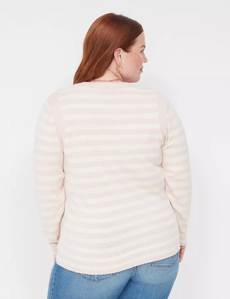 Coral Lane Bryant Crew-Neck Button-Shoulder Stripe Women Sweaters | OLH3521ZH