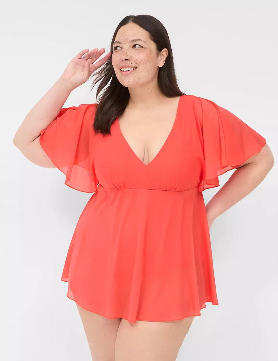 Coral Lane Bryant No-Wire Flutter-Sleeve Swim Women Dress | VPD7287QD